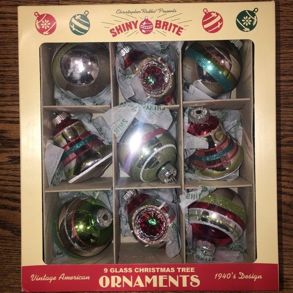 New Christopher Radko Shiny Brite 9 Glass Flocked Christmas Ornaments - 2023 - Picture 1 of 3